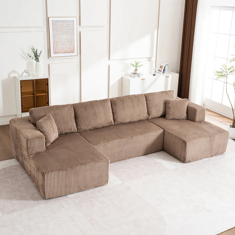 Living Room Boneless Modular Sofa, Corduroy Fabric, Modern U-shaped Leisure Sofa, High-density Sponge, No Assembly, for Home