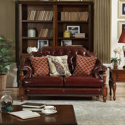 American first-layer leather sofa combination simple household solid wood corner villa L-shaped sofa