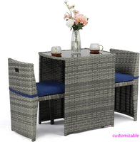 3 PCS Wicker Outdoor Patio Bistro Set, Patio Furniture Set Balcony Furniture Patio Table and Chairs Set of 2