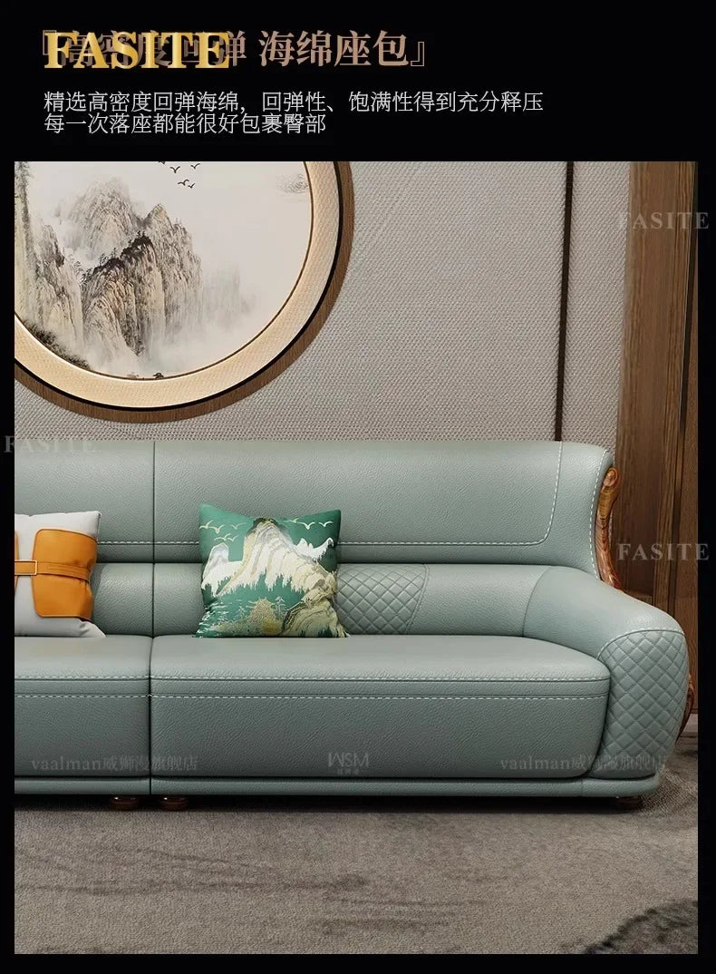 leather sofa new Chinese-style first-layer cowhide European-style solid wood living room corner combination villa