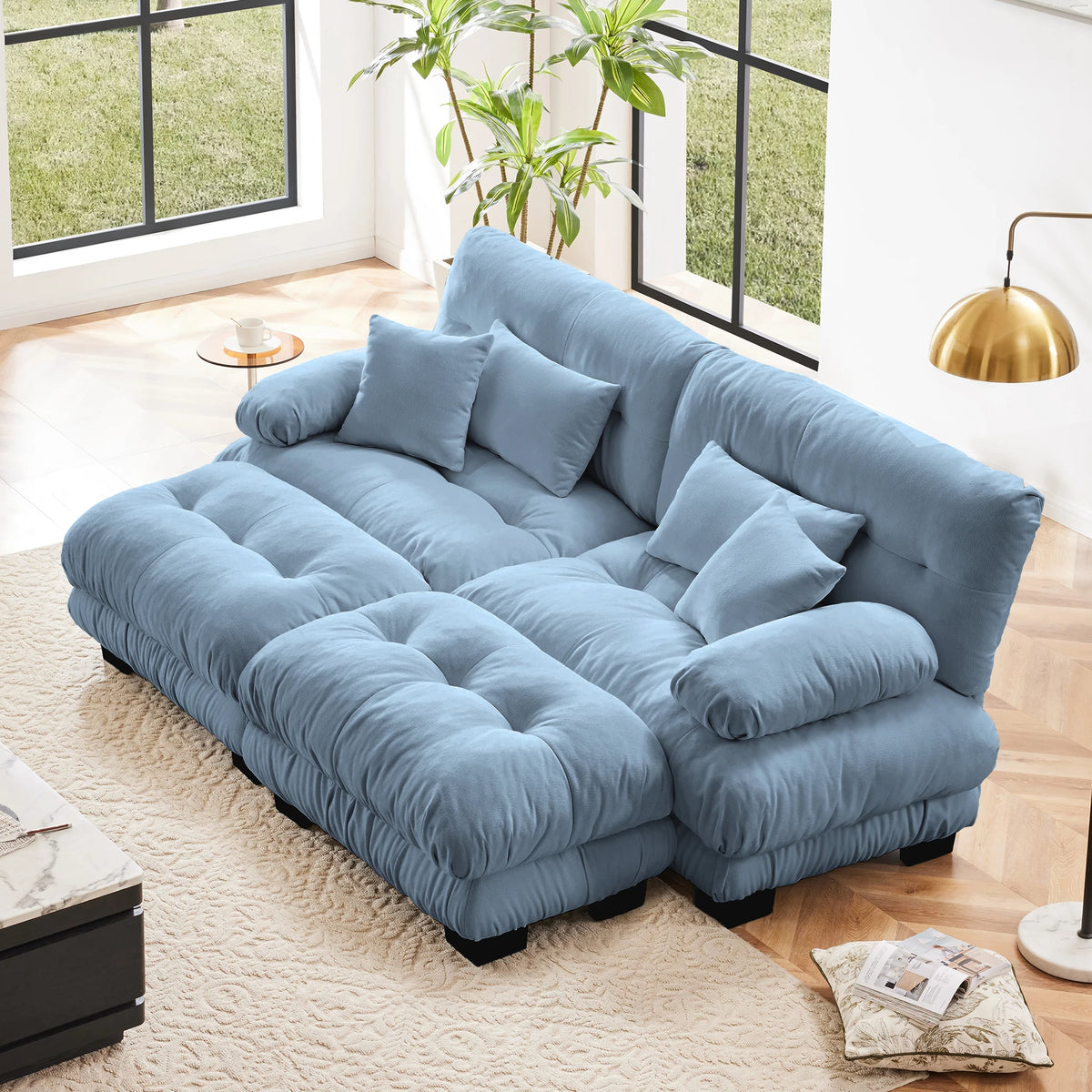 Oversized Modular Sectional Sofa Couch Comfy Cloud Deep Seat, Ottomans Chenille
