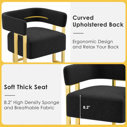 Modern Black and Gold Accent Chair Set of 2, Boucle Bucket Chairs Set of 2, Arm Chairs for Living Room Bedroom (2, Black)