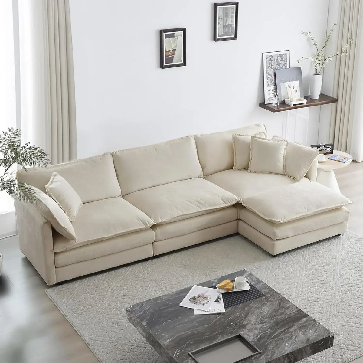 #For L-Shaped Modular Sectional Sofa, 3-Seater Comfy Cloud Couch with Ottoman/Chaise & 5 Pillows for Living Room Bedroom&