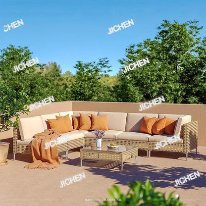 XJC Outdoor Rattan Sofa Combination Bed And Breakfast Balcony Courtyard Outdoor Open-air Garden Sun Room Leisure Small
