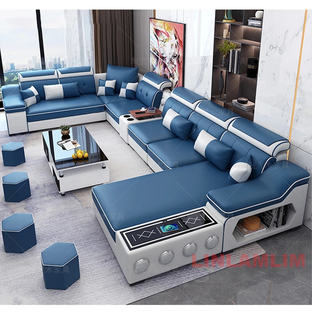 Modern Sectional Sofa with Chaise Lounge, Bluetooth Speakers and USB Ports