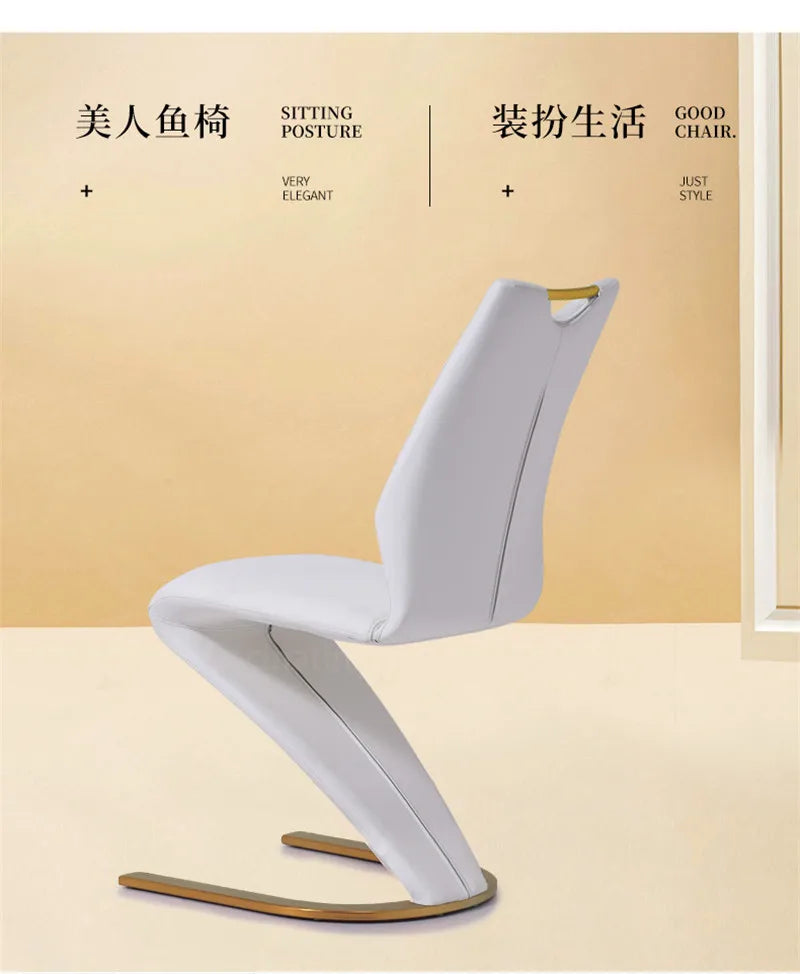 2 Pieces Chairs Modern Simple Z Shape Dining Chair PU Leather Home Living Room Chair Only Chairs (Table Is Not  Sale) C P