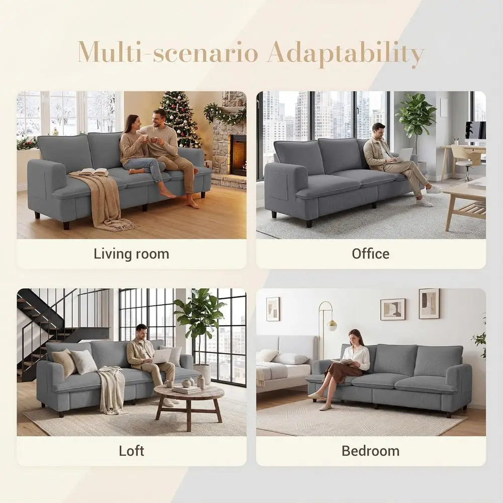 3-Seater 83 Deep-Seat Corduroy Sofa, Modern Comfort for Living Spaces, Offices, and Apartments (Pillows Not Included)