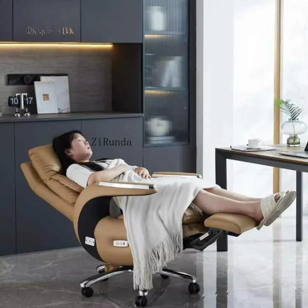 Electric boss chair leather office high-end reclining computer chair home nap multi-functional luxury chair