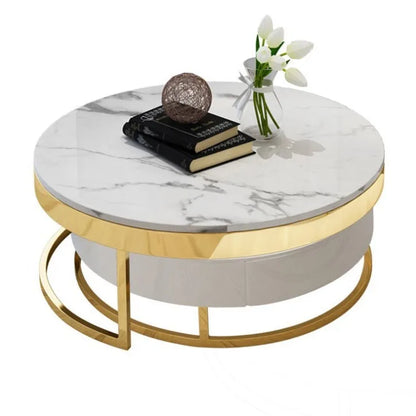 Fashion Internet celebrity marble round coffee table size apartment can be stored