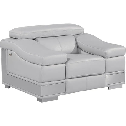 Modern Contemporary Top Grain Italian Leather Living Room Chair, Loveseat, Sofa, 3-Piece Set, Rhino