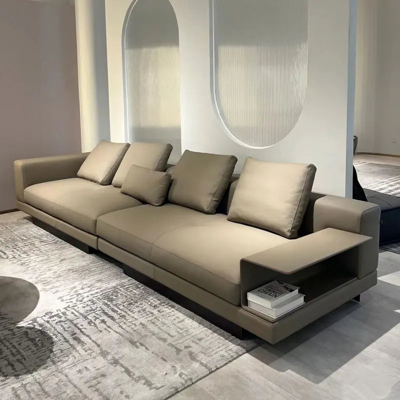 Sofa Minimalist Leather Sofa Living Room Modern Small Apartment Connery Straight Row Leather