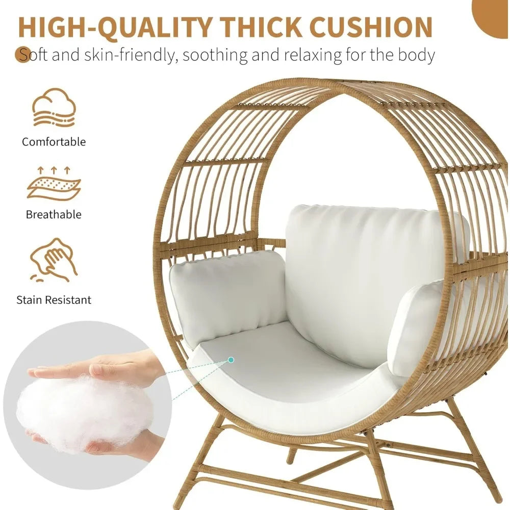 Egg Chair Outdoor Indoor, Oversized Rattan Chair with Thicken Cushion, 350LBS Capacity Wicker Patio Lounge Chair, Basket Chair f