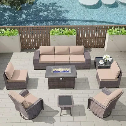 YND6-WQQkulavik 6PCs outdoor furniture set PE Wicker rattan sectional sofa patio conversation sets. navy blue
