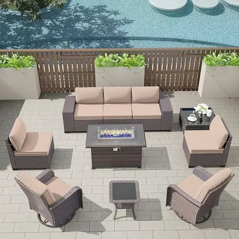 YND6-Qkulavik 6PCs outdoor furniture set PE Wicker rattan sectional sofa patio conversation sets. navy blue