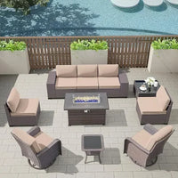 YND6-Qkulavik 6PCs outdoor furniture set PE Wicker rattan sectional sofa patio conversation sets. navy blue