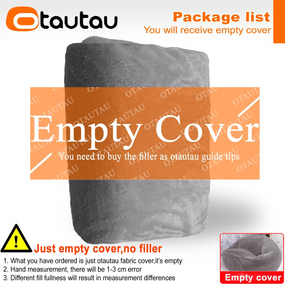 OTAUTAU Fluffy Faux Bunnyf Fur Bean Bag Cover Corner Pouf Cover DD003【No Filler Inside! You Need To Buy Filler By Yourself !】