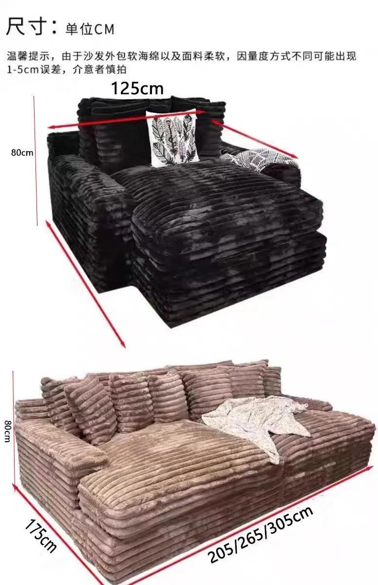 zS173Furniture Living Room Vacuum Compression Washable Corduroy Modern Boneless Couch Sofa Comprimido
