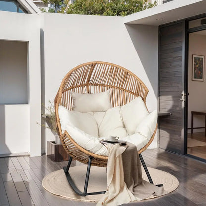 Egg Chair Rocking Chairs, Wicker Patio Chair Oversized Lounger Chair with Cushion for Indoor Living Room Bedroom Outdoor Patio
