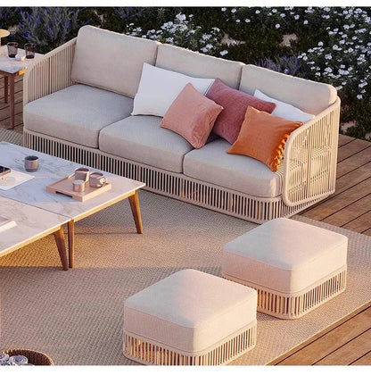 Outdoor rattan sofa, courtyard terrace, balcony, hotel terrace, homestay, garden, leisure rope sofa, coffee table combination
