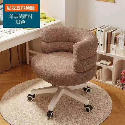 Living Room Swivel Chair Nordic Armchair INS Lift Computer Backrest Chair Lamb Wool Design Bedroom Makeup Chair Home Furniture