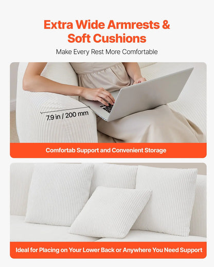 Luxury Modern Cloud Plush Sectional Sofa with 4 Pillows 112" Curved Modular Couch Deep Seats and Corduroy Fabric for Living Room