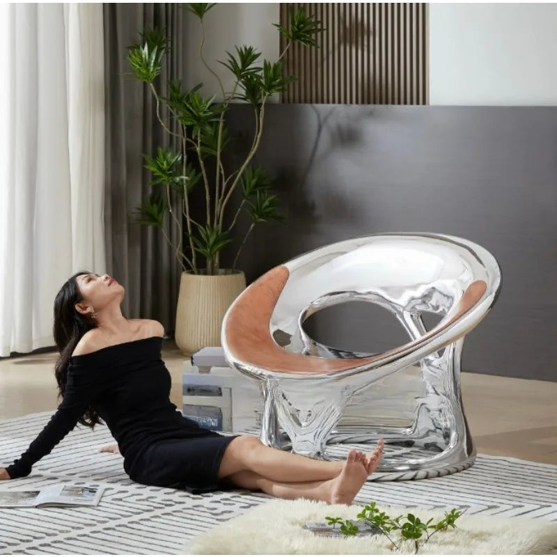 Leisure chair living room balcony single sofa, modern negotiation chair bright hollow electroplating chair