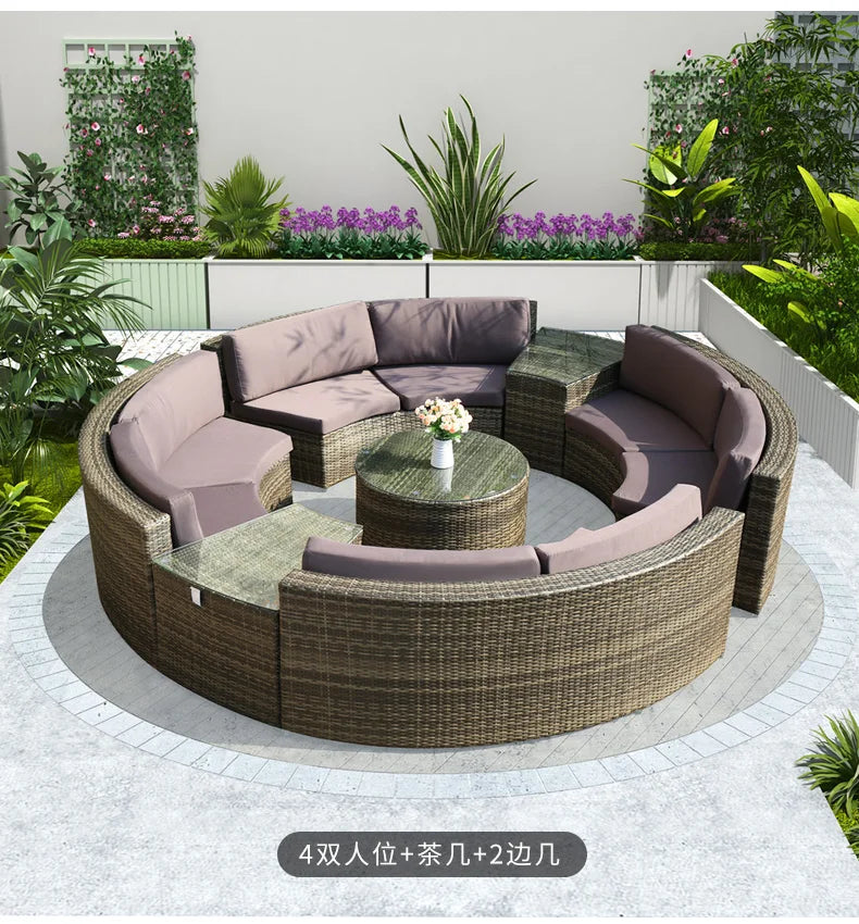 ZYH outdoor round rattan sofa combination leisure villa semi-circular rattan chair sofa