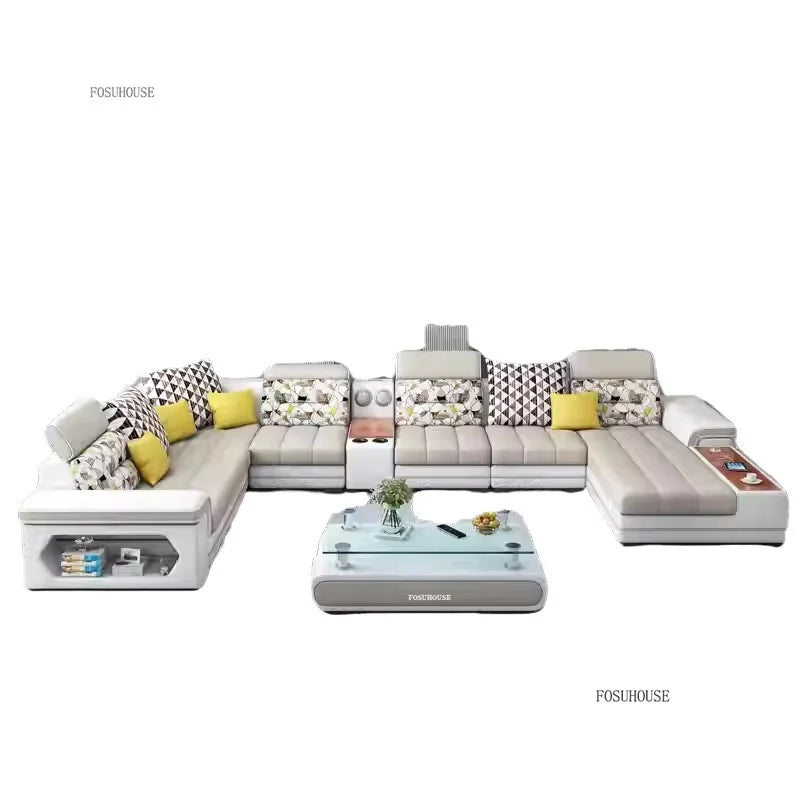 Luxury U-Shape Tech Fabric Living Room Sofas Sets with USB Villa Recliner Sofas Design Modularity Sofa for Living Room Furniture