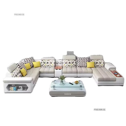 Luxury U-Shape Tech Fabric Living Room Sofas Sets with USB Villa Recliner Sofas Design Modularity Sofa for Living Room Furniture