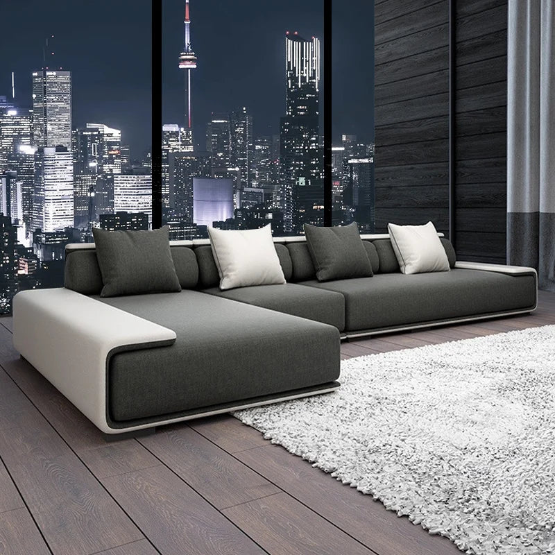 Grey Fabric Sofa Leisure Couch l Shape Sofa