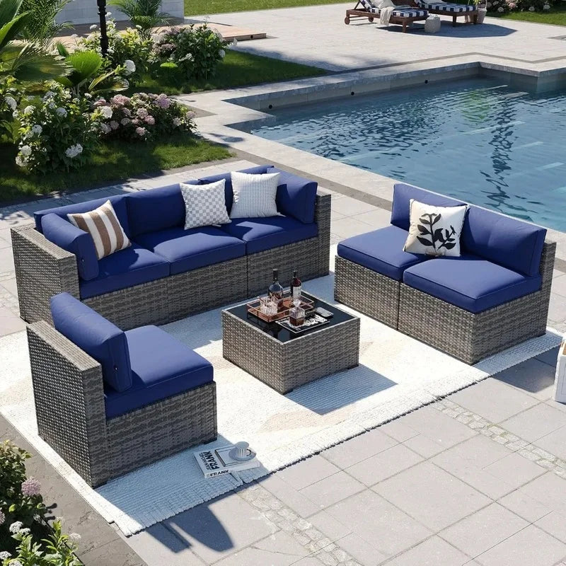 7-Piece Outdoor Patio Furniture Set with Thick Cushions, Wicker Sectional Sofa for Conversation, Ideal for Garden and Deck