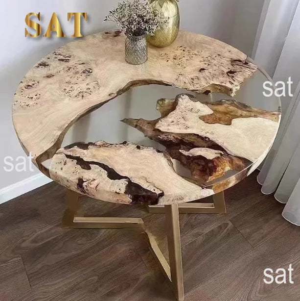 Walnut Kitchen Home Furniture Factory Direct Cafe Coffee Solid Restaurant River Epoxy Dining Table