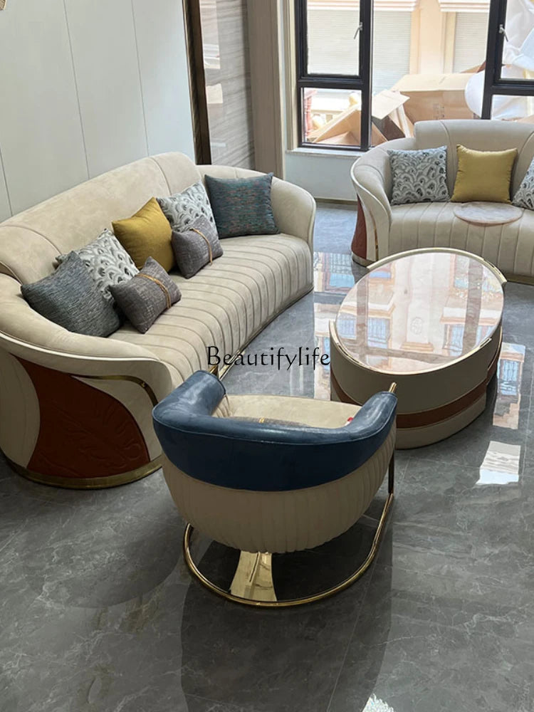 *Italian light luxury leather sofa post-modern model room large apartment high-end