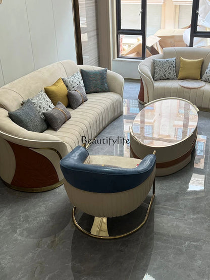 *Italian light luxury leather sofa post-modern model room large apartment high-end
