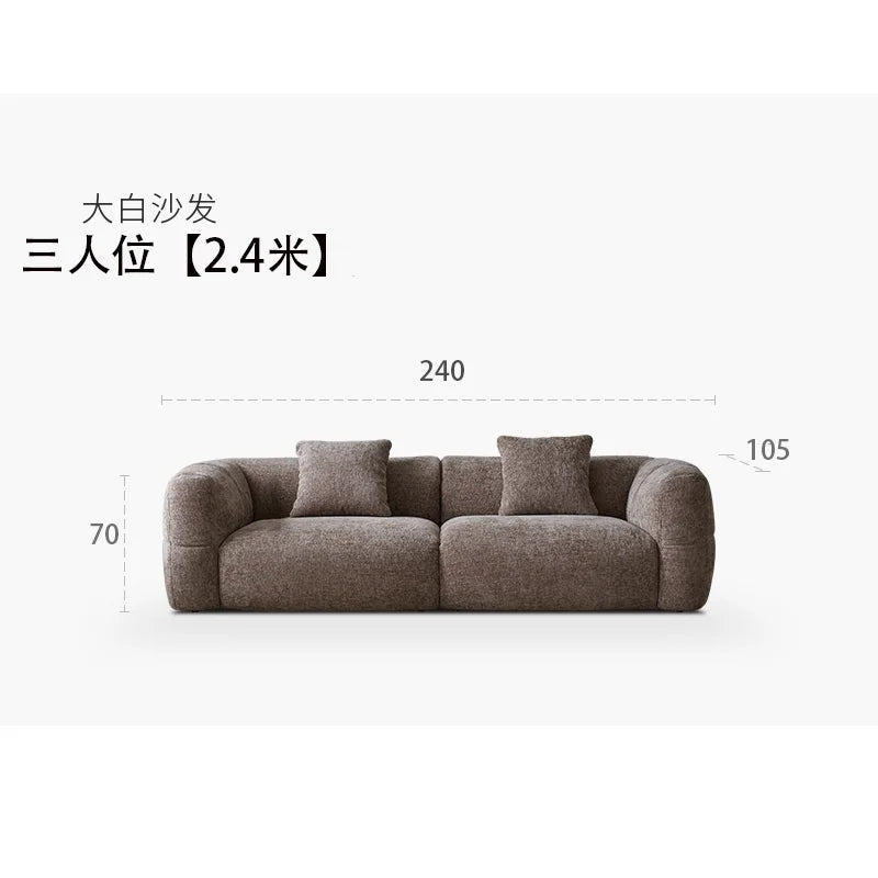Large Retro Lounge Lazy Sofa Modern Chenille Apartment Living Room Cream Tofu Blocks Style Fabric Armchairs Home Furniture