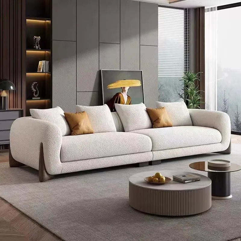 Modern White Fabric 1-2 -3 -4 Seats Sofa Couch Light Luxury Designer Hotel Living Room Furniture Teddy Velvet Straight Sofa Set