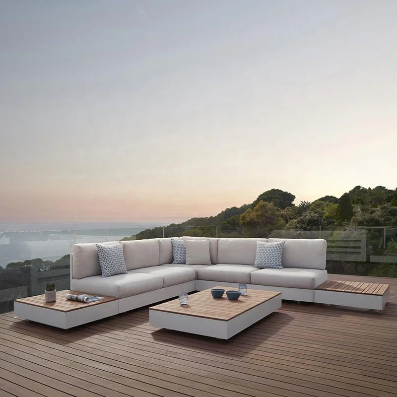 Aluminum Outdoor Furniture Villa Garden Sofa Set Hotel Patio Poolside Teak L Sectional Sofa Aluminum Outdoor Sofa