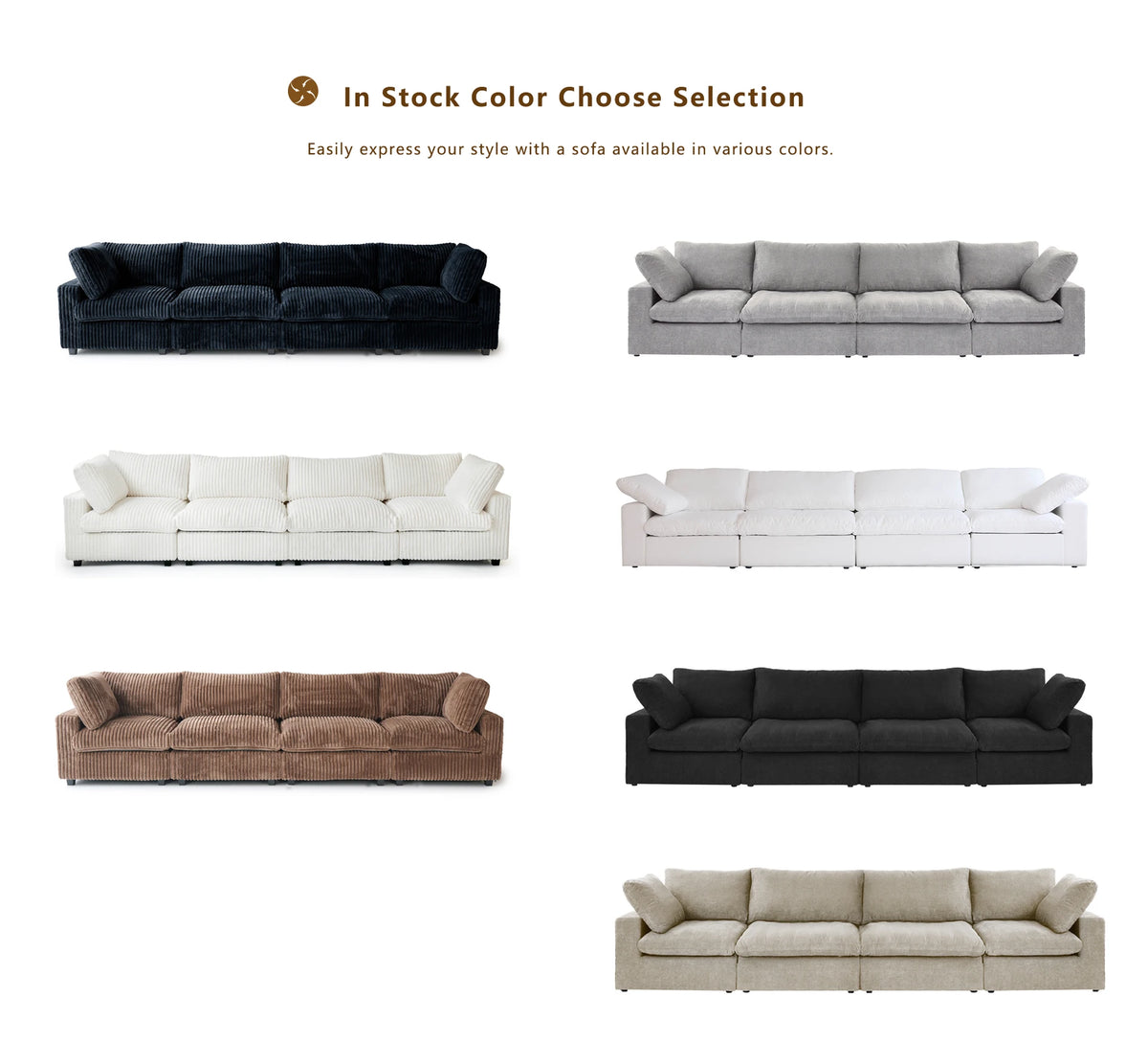 ATUNUS USA in Stock Drop Shipping Cloud Sofa Living Room Furniture Black Corduroy Modular Sectional Couch Sofa Set