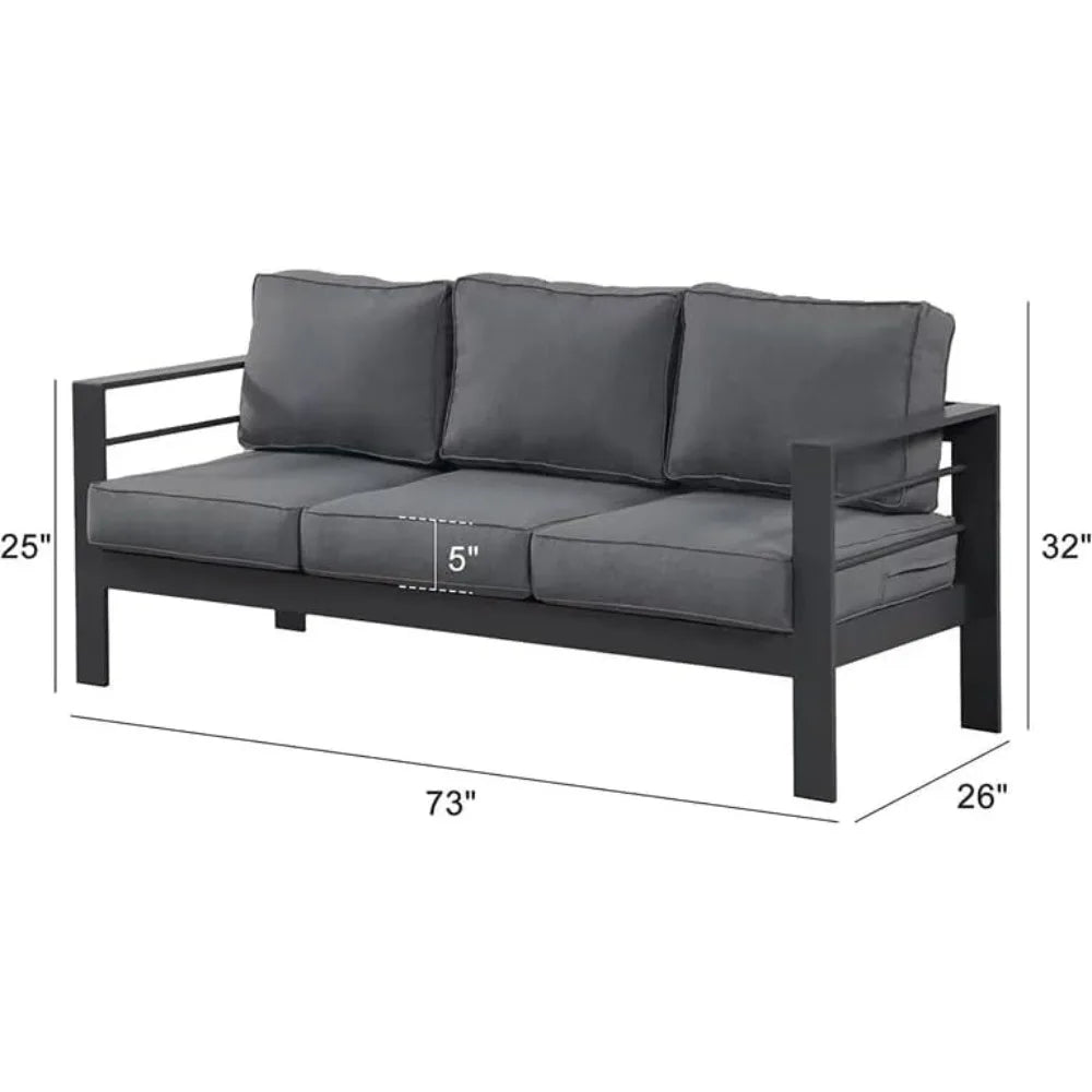 Outdoor Couch Aluminum Patio Furniture Sofa, 3 Seat All-Weather Metal Patio Couch with 5" Thick and Soft Cushion and Wide Arm, O