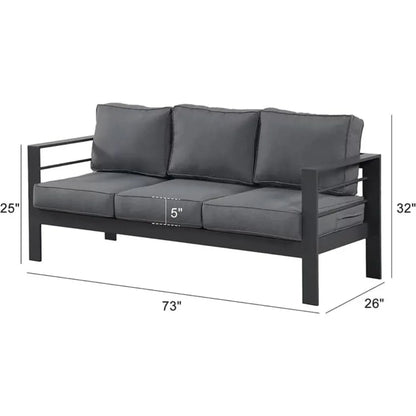 Outdoor Couch Aluminum Patio Furniture Sofa, 3 Seat All-Weather Metal Patio Couch with 5" Thick and Soft Cushion and Wide Arm, O