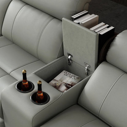 Modern Italian electric sofa set leather multi-functional recliner with characteristic metal corner combination