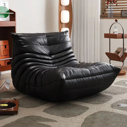 Caterpillar genuine leather lazy sofa modern style single chair suitable for tatami living room and balcony casual reading chair