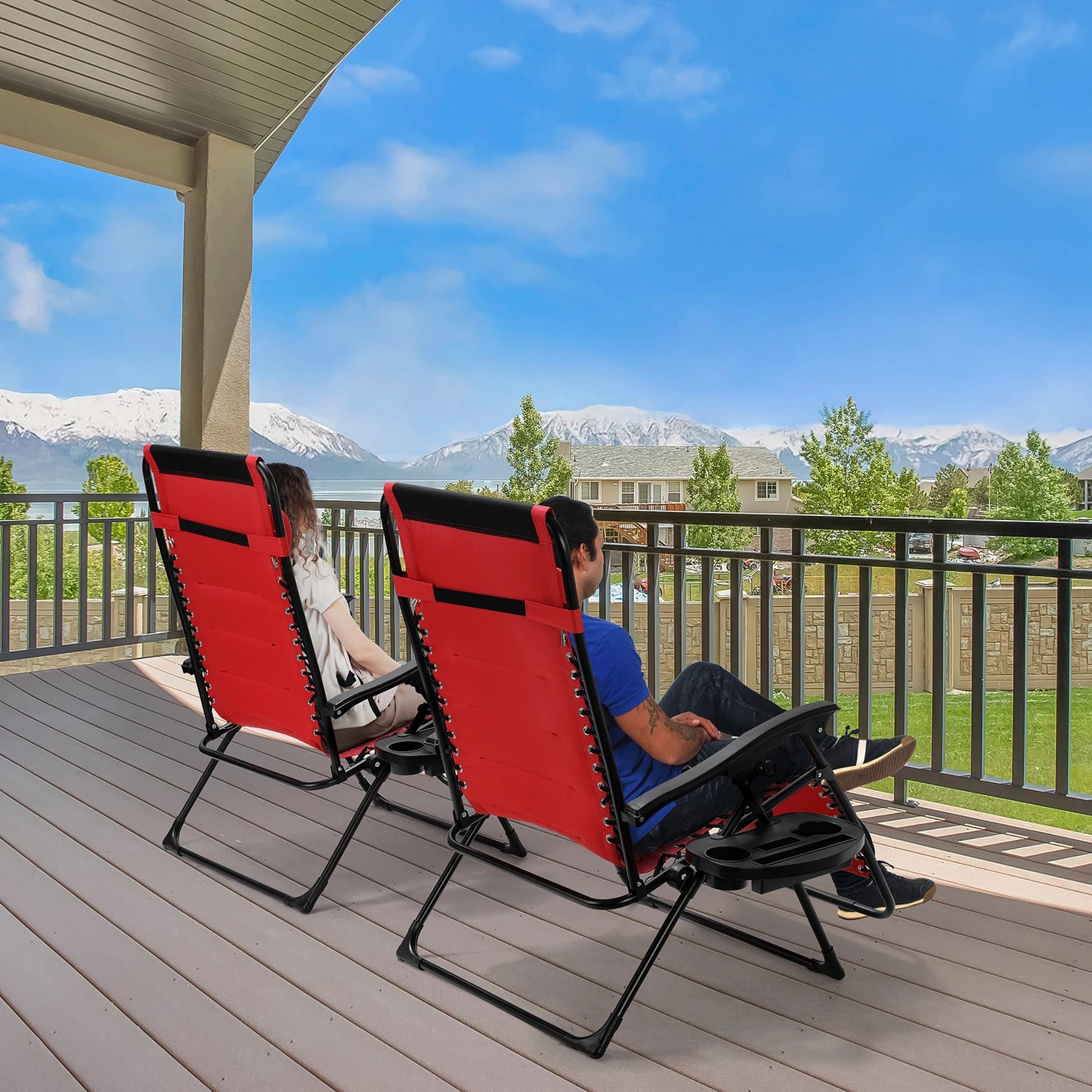 Padded Zero Gravity Lounge Chair Folding Patio Recliner with Adjustable Headrest & Cup Holder, Support 160kg Sun Loungers