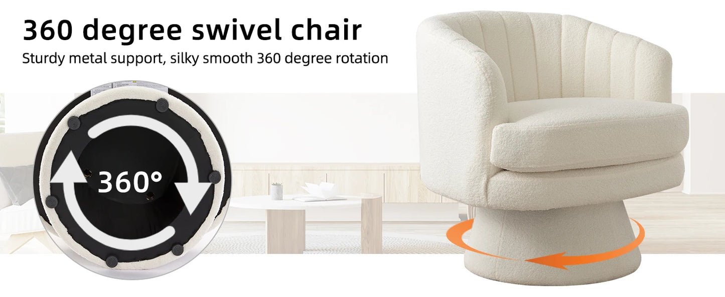 Swivel Accent Chair with Armrest, Modern 360 Degree Swivel Barrel Chair with Curve Back and Soft Cushion,Comfy Round Sherpa
