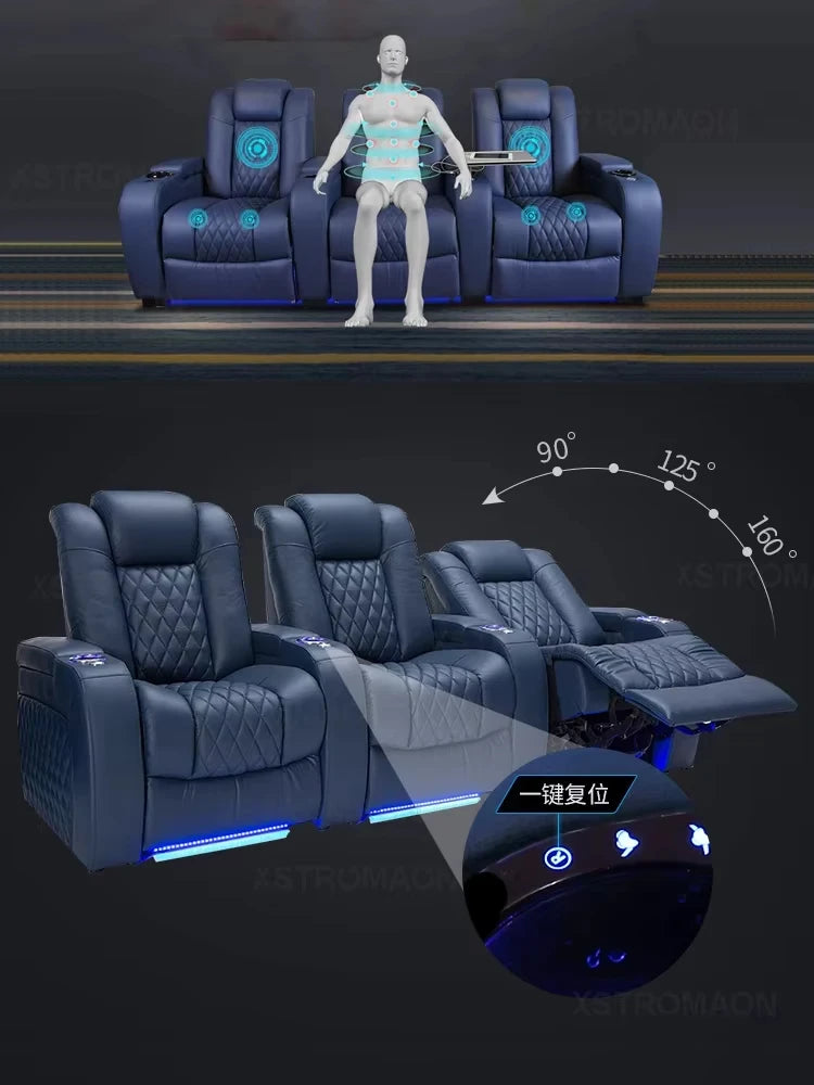 Multifunctional Electric Recliner Home Theater Living Room Sofa Genuine Leather Couch Nordic Cinema Modern Relax Massage Chair