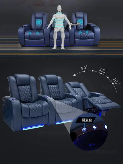 Multifunctional Electric Recliner Home Theater Living Room Sofa Genuine Leather Couch Nordic Cinema Modern Relax Massage Chair
