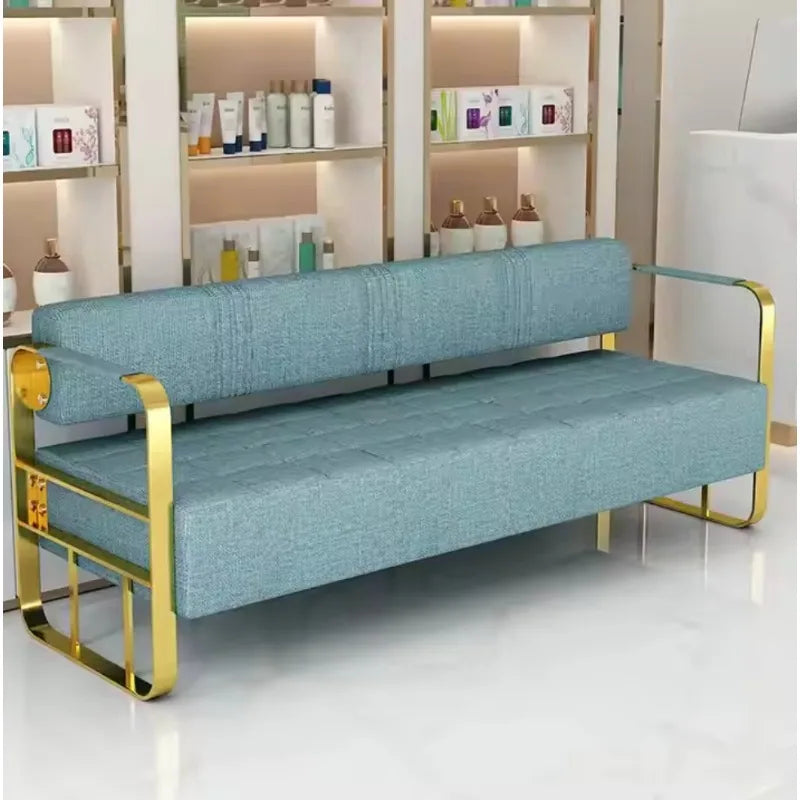 Stylish, comfortable and durable modern black leather upholstered frame beauty salon waiting bench