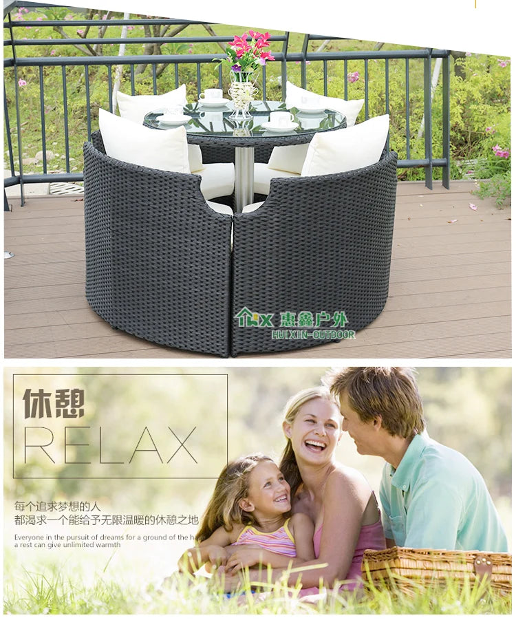 Outdoor leisure courtyard rattan chair five-piece combination outdoor villa open-air balcony creative storage home back chair