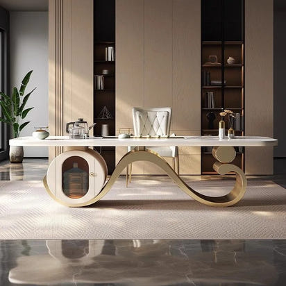 Light luxury rock slab table and chair combination modern minimalist design, creative high-end villa office tea table