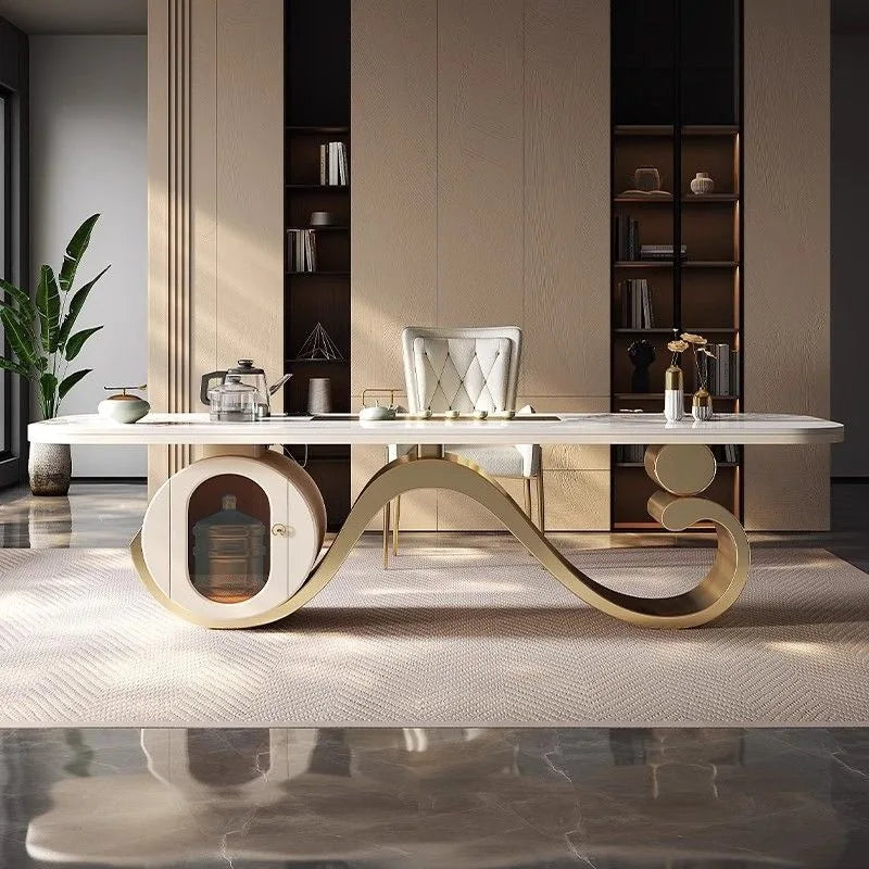 Light luxury rock slab table and chair combination modern minimalist design, creative high-end villa office tea table